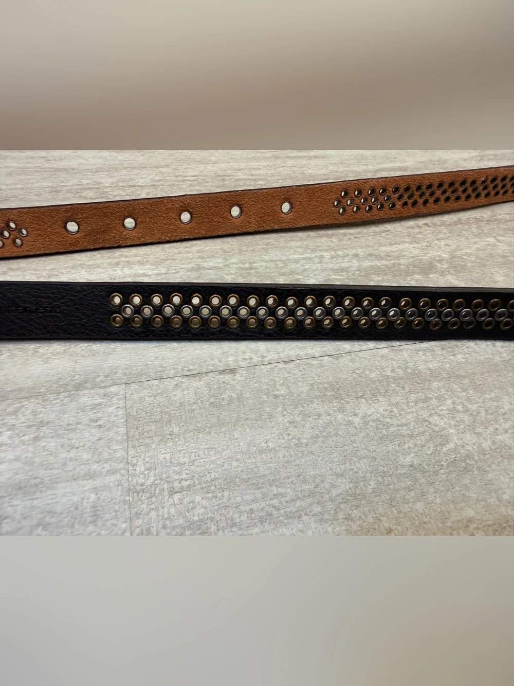 Calvin Klein Jeans Black Genuine Leather Studded Grommet Belt Medium Y2K